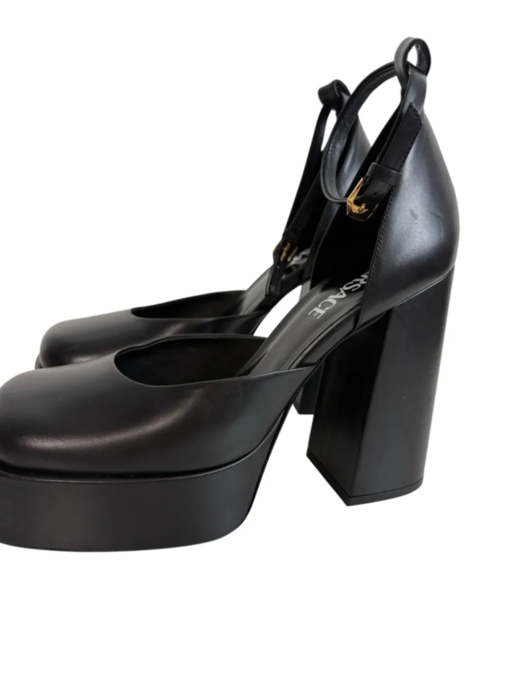 NEW Versace Medusa Aevitas Platform Pumps Black Leather Ankle Strap Heels IT 38